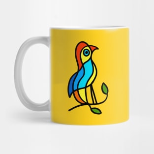 Color Bird on a Twig on Yellow Mug